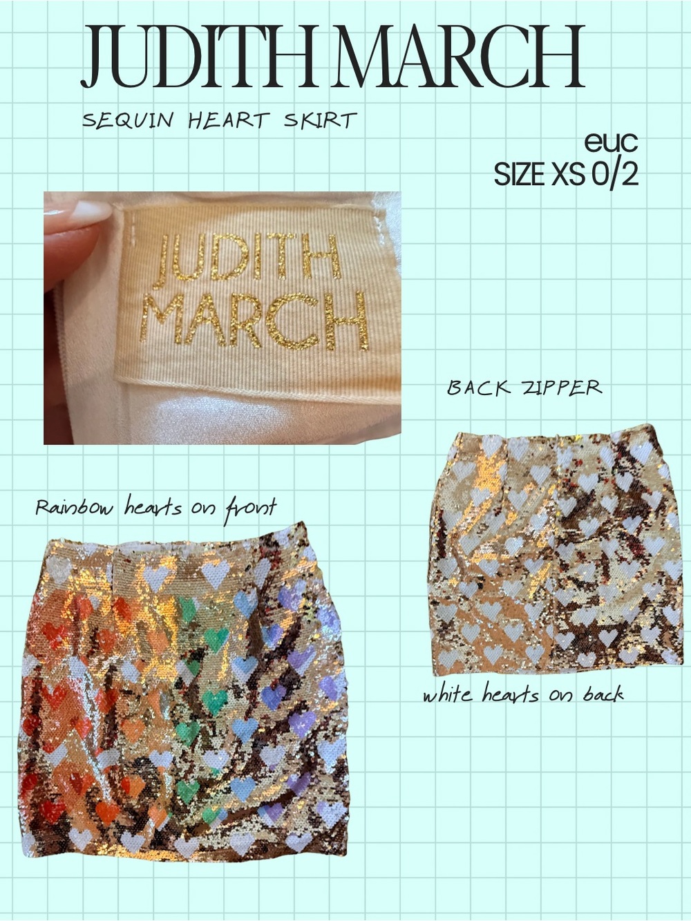 Judith March Rainbow Sequin Heart Mini Skirt - Gold & Multicolor